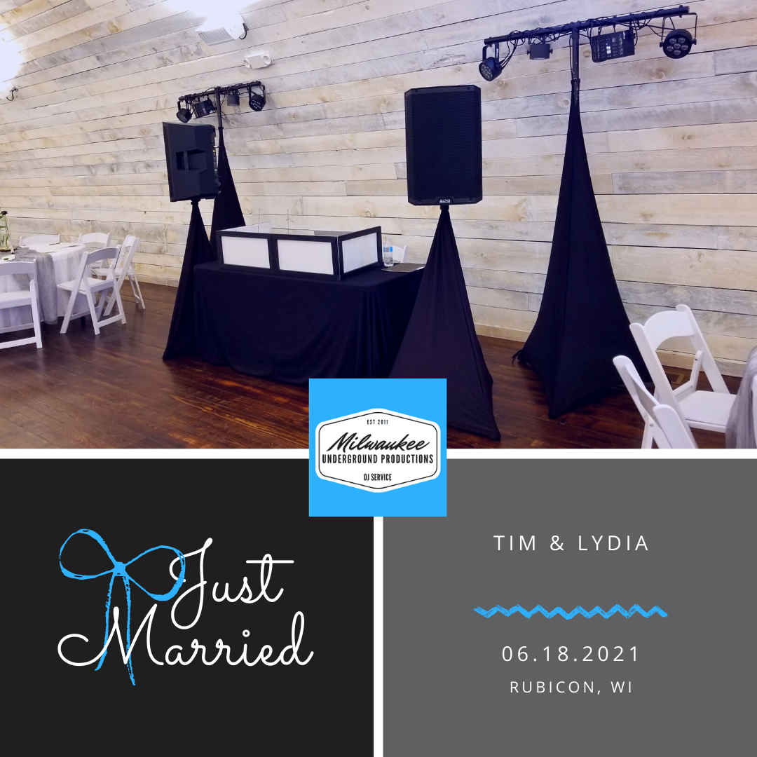 2 Wedding DJ setup at The Bowery in Rubicon, WI