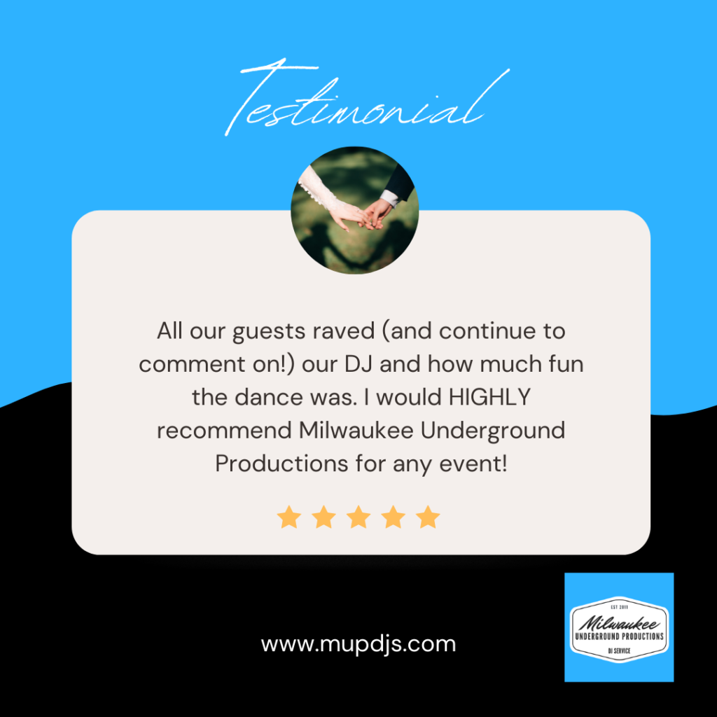 1 Great Wedding DJ Reviews from Milwaukee Underground Productions - Best Wedding DJ Award Winner