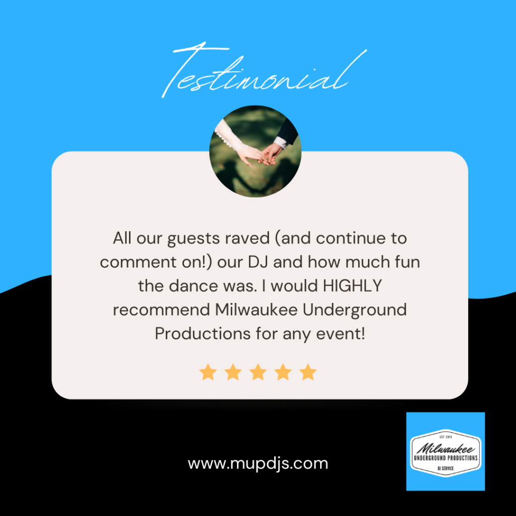 Great Wedding DJ Reviews from Milwaukee Underground Productions - Best Wedding DJ Award Winner