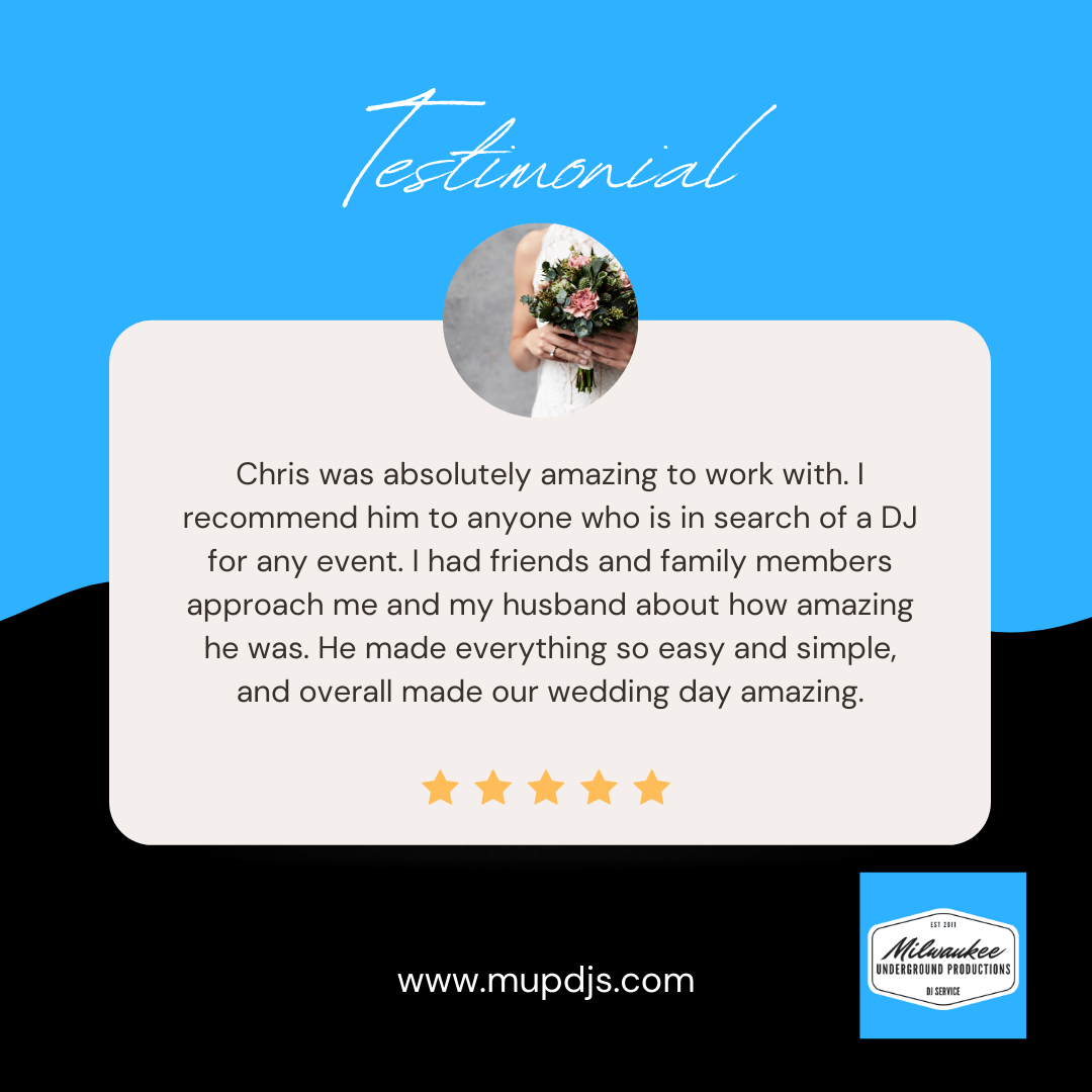 2 Great Wedding DJ Reviews from Milwaukee Underground Productions - Best Wedding DJ Award Winner 2nd Review