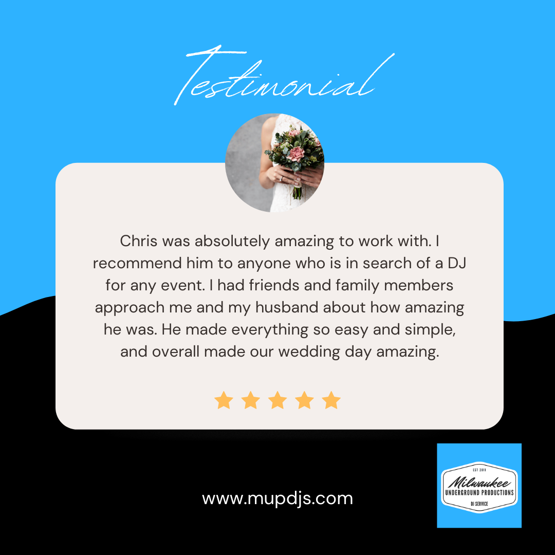 Great Wedding DJ Reviews from Milwaukee Underground Productions - Best Wedding DJ Award Winner 2nd Review